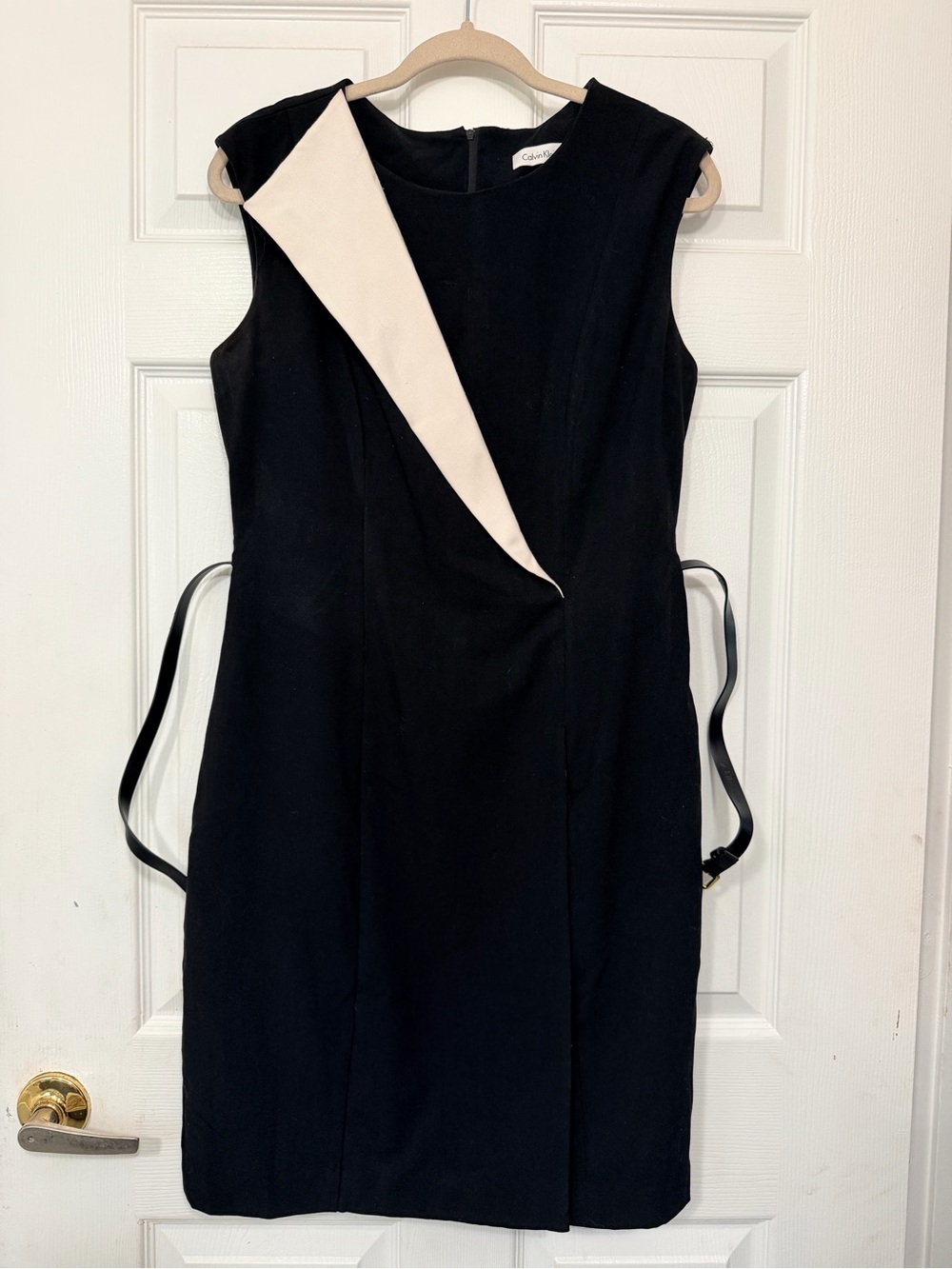 Calvin Klein Black Midi Sheath Dress with Cream Accent